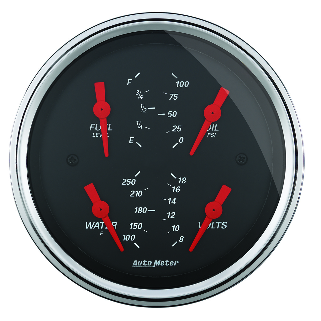 3-3/8" Quad Gauge, 100 Psi/100-250 °F/8-18v/0-90 Ω, Designer Black