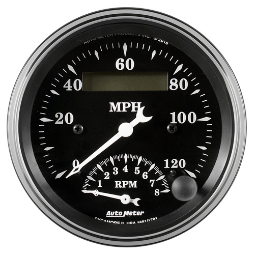 3-3/8" Tach/Speedo, 120mph & 8k Rpm, Elec. Program., Old Tyme Blk
