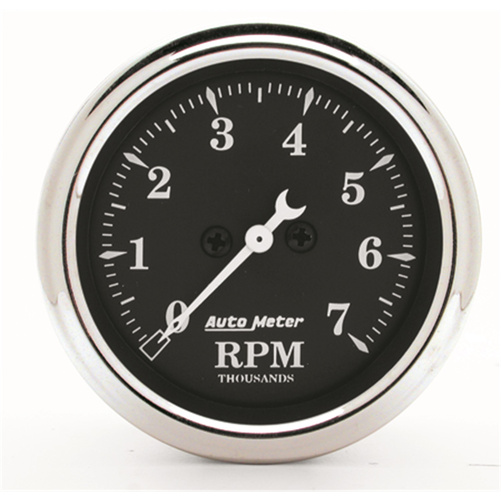 2-1/16" In-Dash Tachometer, 0-7,000 Rpm, Old Tyme Black
