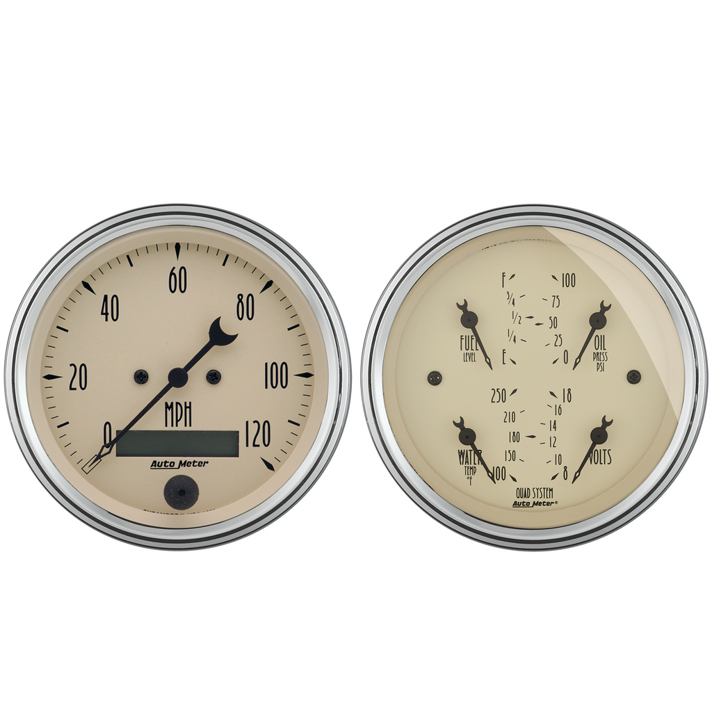 2 Pc. Gauge Kit, 3-3/8" Quad & Speedometer, 240-33 Ω, Antique Beige