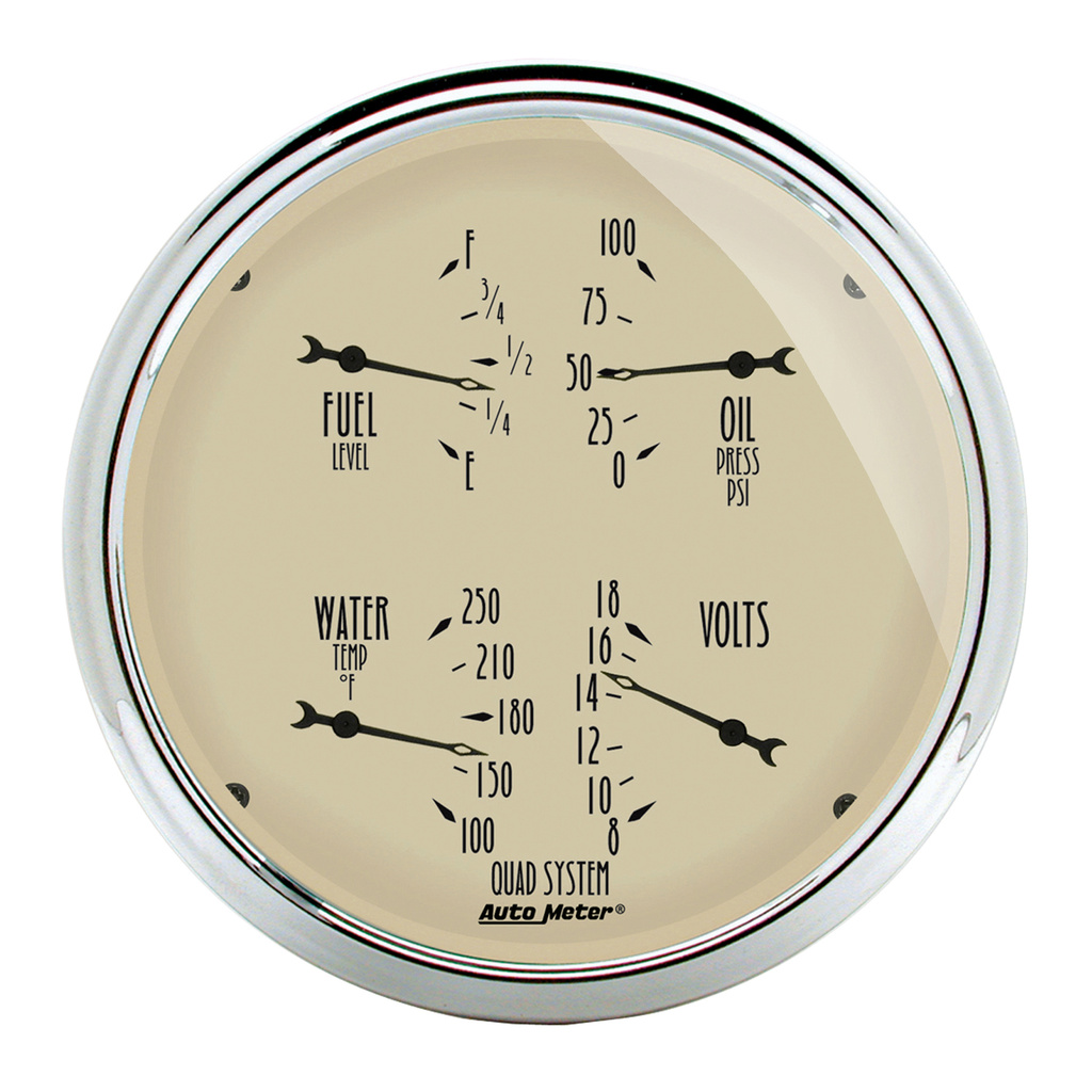 5" Quad Gauge, 100 Psi/100-250 °F/8-18v/0-90 Ω, Antique Beige