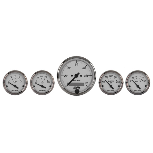 5 Pc. Gauge Kit, 3-1/8" & 2-1/16", Elec. Speedometer, American Platinum