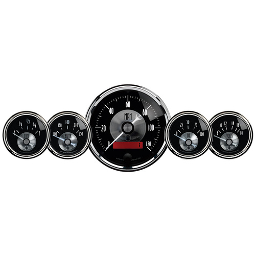 5 Pc. Gauge Kit, 3-3/8" & 2-1/16", Elec. Speedo W/Lcd Odo, Prestige Blk. Diamond