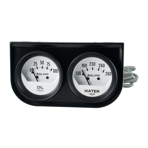 Gauge Console, Oilp/Wtmp, 2-1/16", 100 Psi/280 °F, Wht Dial, Blk Bzl, Autogage