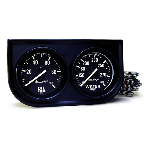 Gauge Console, Oilp/Wtmp, 2-1/16", 100 Psi/280 °F, Blk Dial, Blk Bzl, Autogage