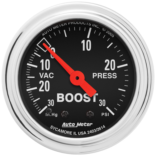 2-1/16" Boost/Vacuum, 30 In Hg/30 Psi, Traditional Chrome