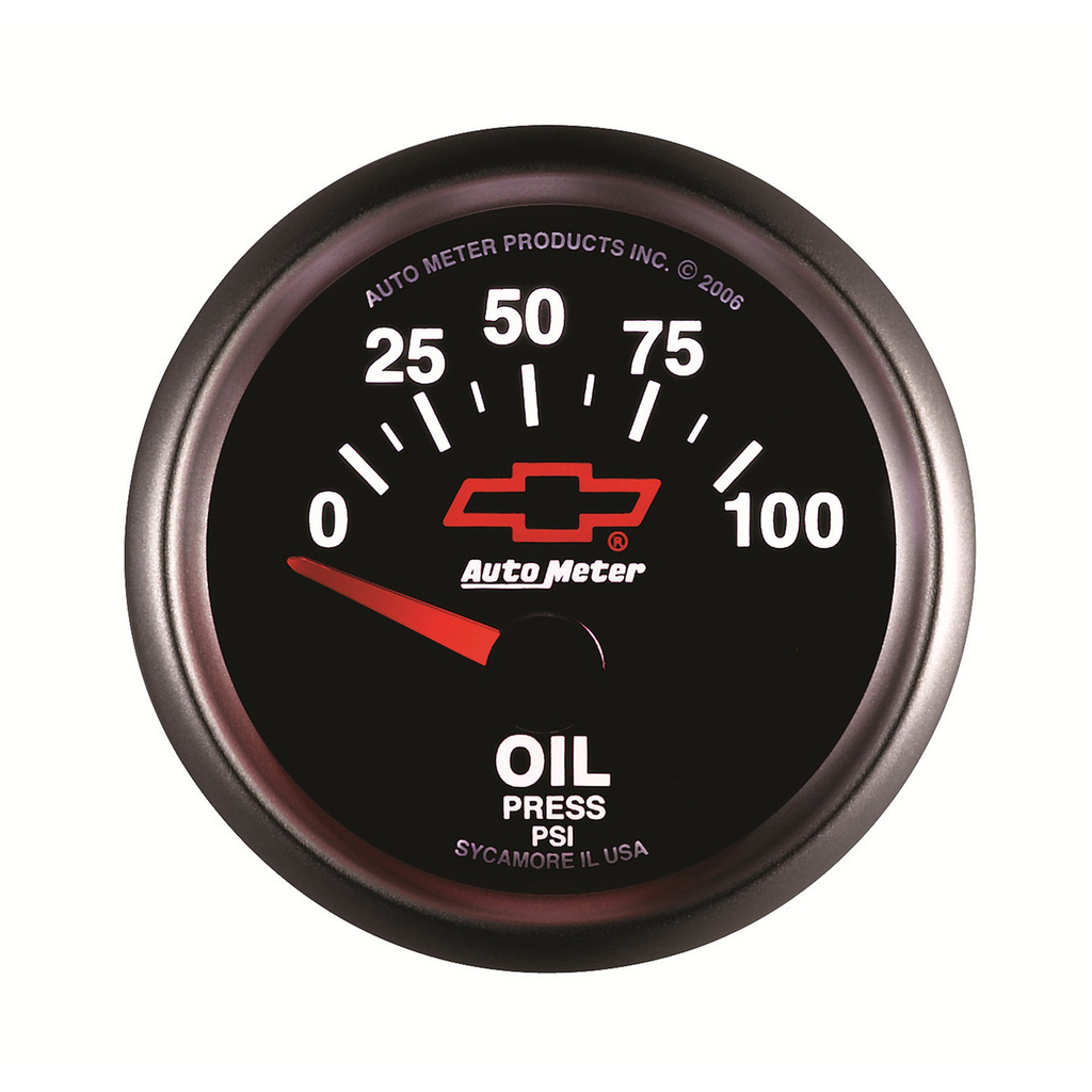 2-1/16" Oil Pressure, 0-100 Psi, Chevy Red Bowtie, Black