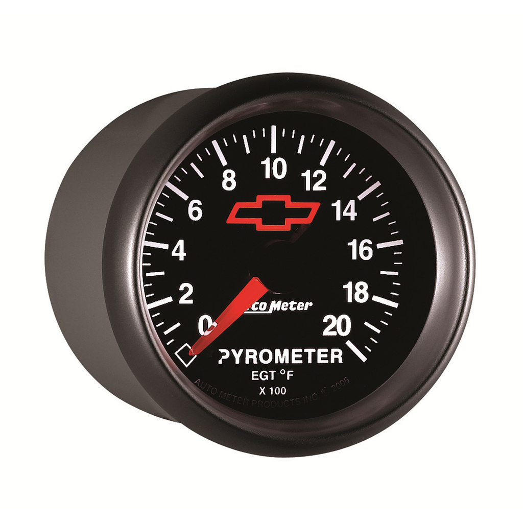 2-1/16" Pyrometer, 0-2000 °F, Chevy Red Bowtie, Black