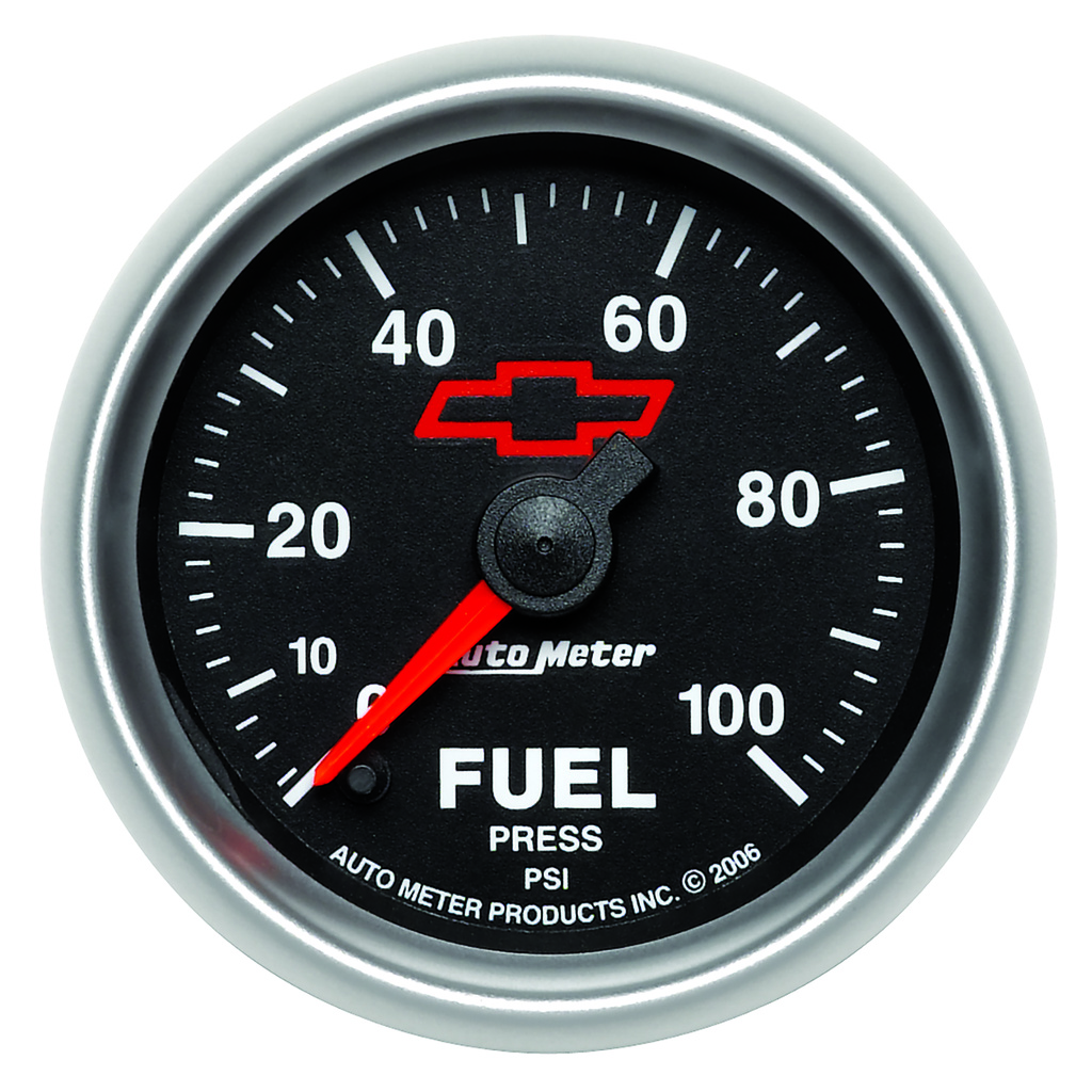 2-1/16" Fuel Pressure, 0-100 Psi, Chevy Red Bowtie, Black