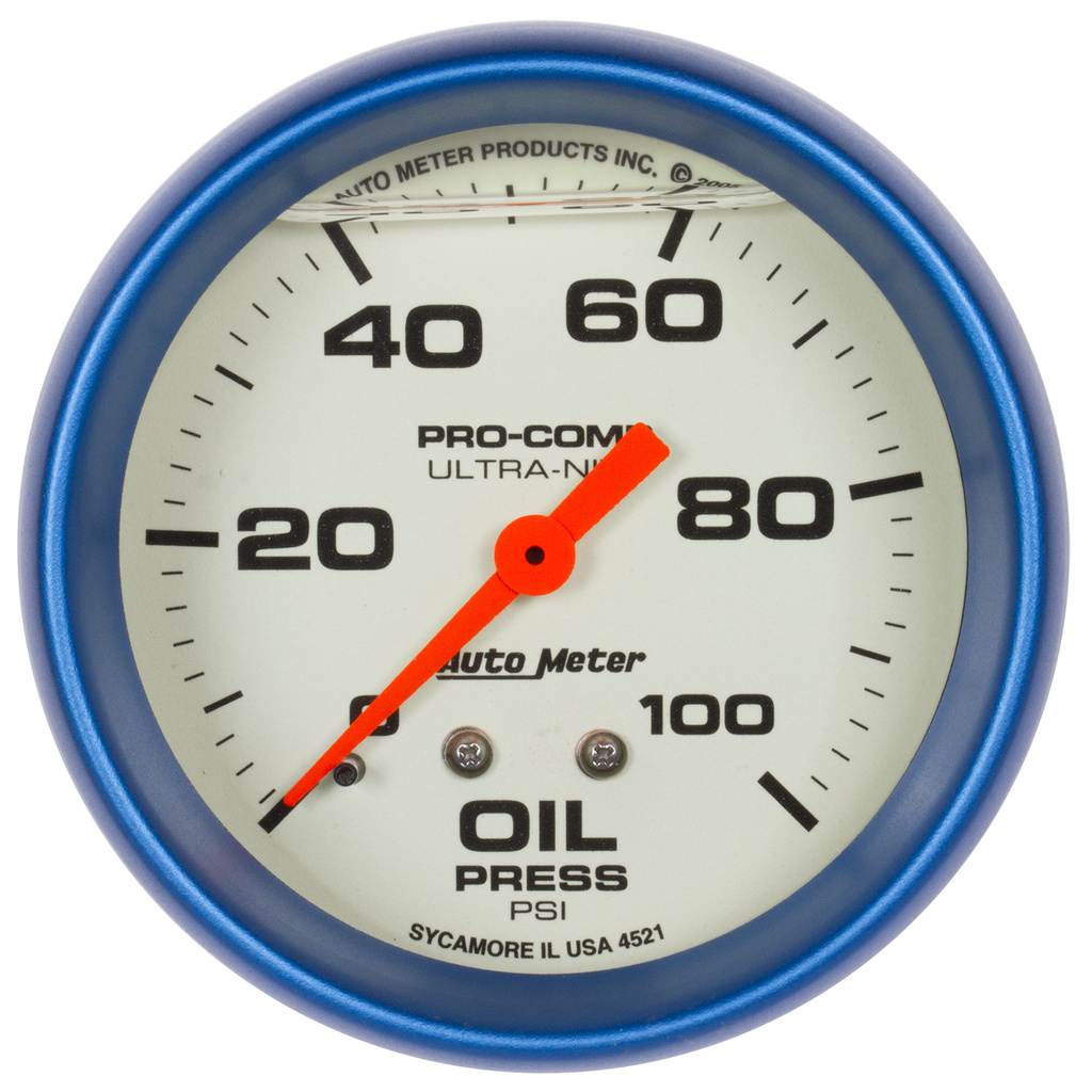 2-5/8" Oil Pressure, 0-100 Psi, Liquid Filled, Ultra-Nite