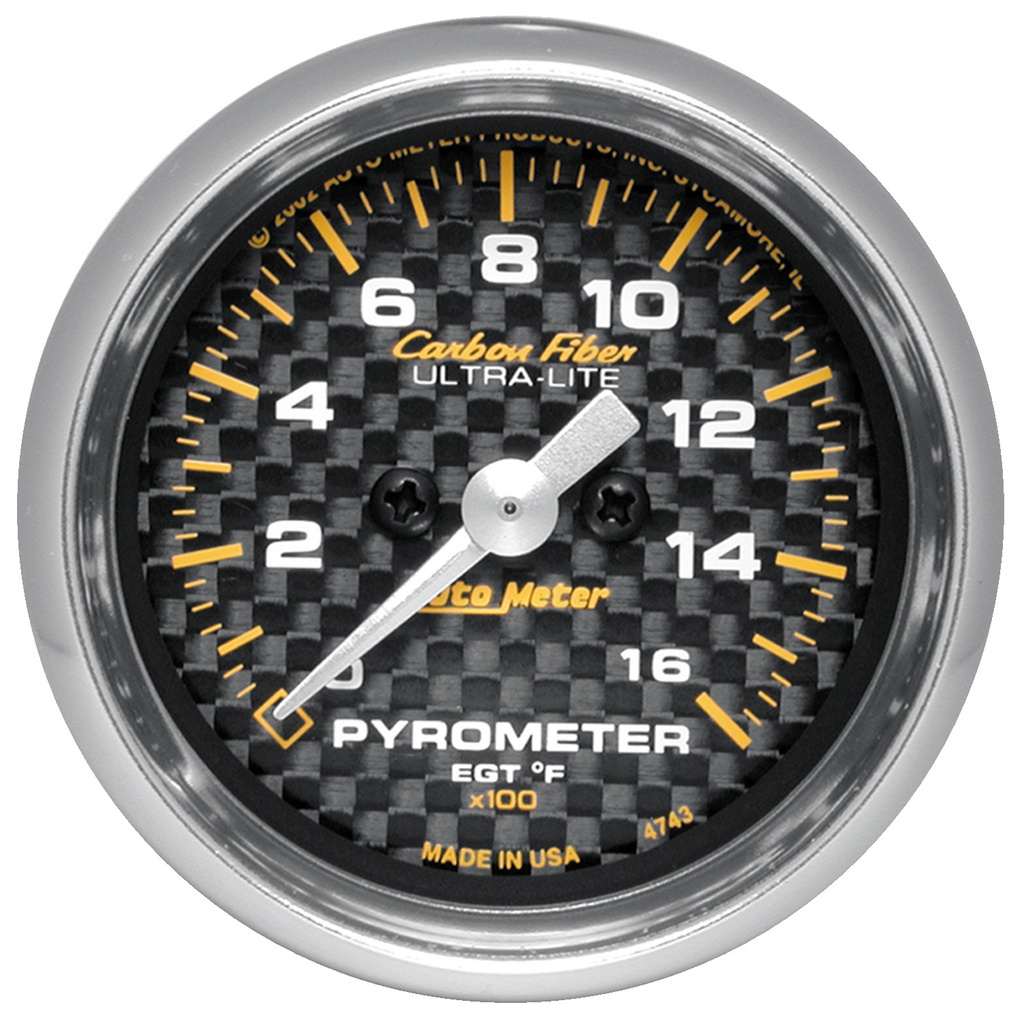 2-1/16" Pyrometer, 0-1600 °F, Carbon Fiber