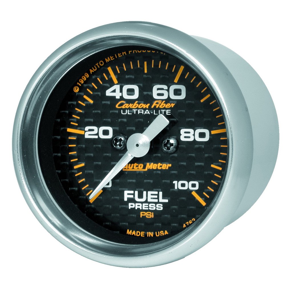 2-1/16" Fuel Pressure, 0-100 Psi, Carbon Fiber