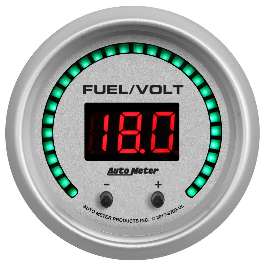 2-1/16" Two Channel Fuel Level / Voltmeter, 0-100%/8-18v, Ultra-Lite Elite Digital