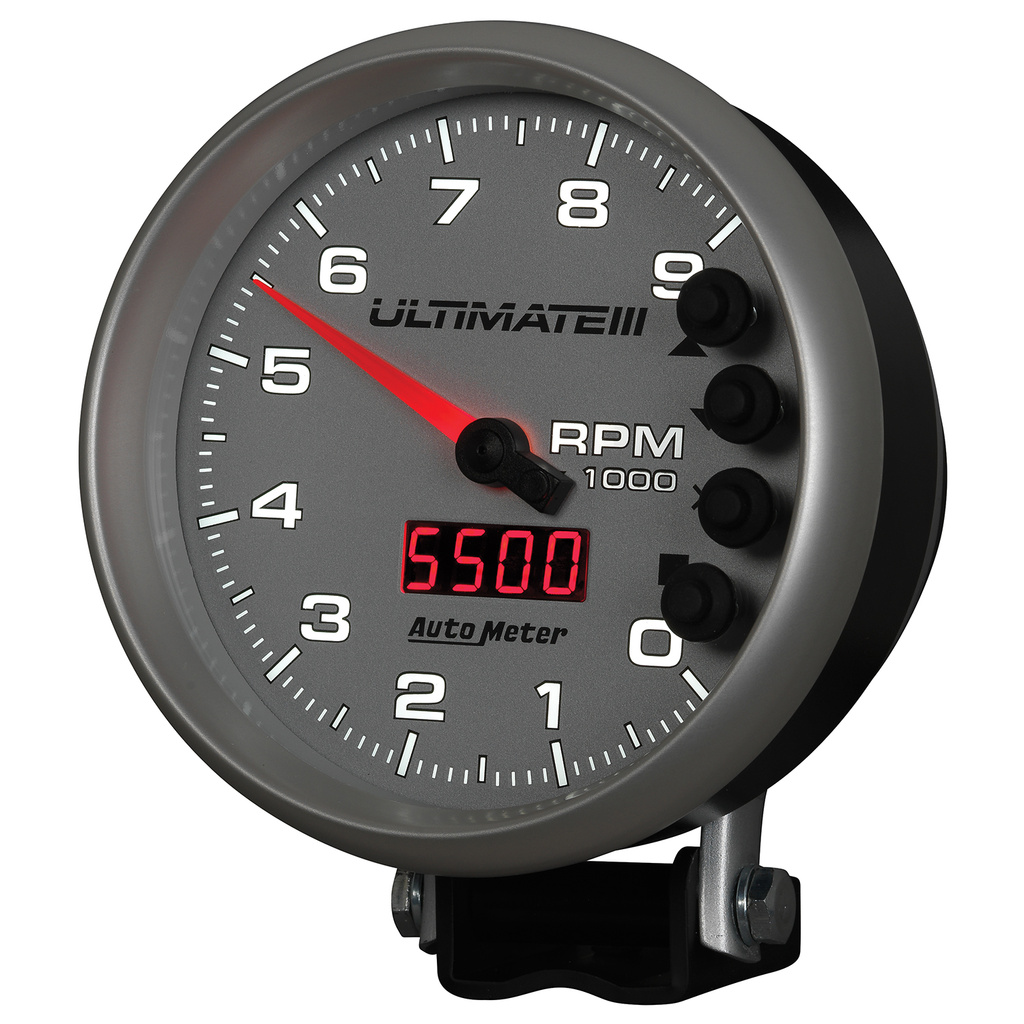 5" Tachometer, 0-9000 Rpm, Pedestal, Ultimate Iii Playback, Silver