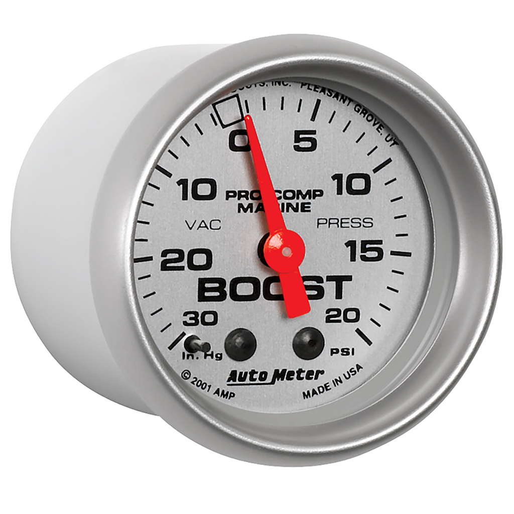 2-1/16" Vacuum/Boost, 30 In Hg/20 Psi, Marine Silver Ultra-Lite