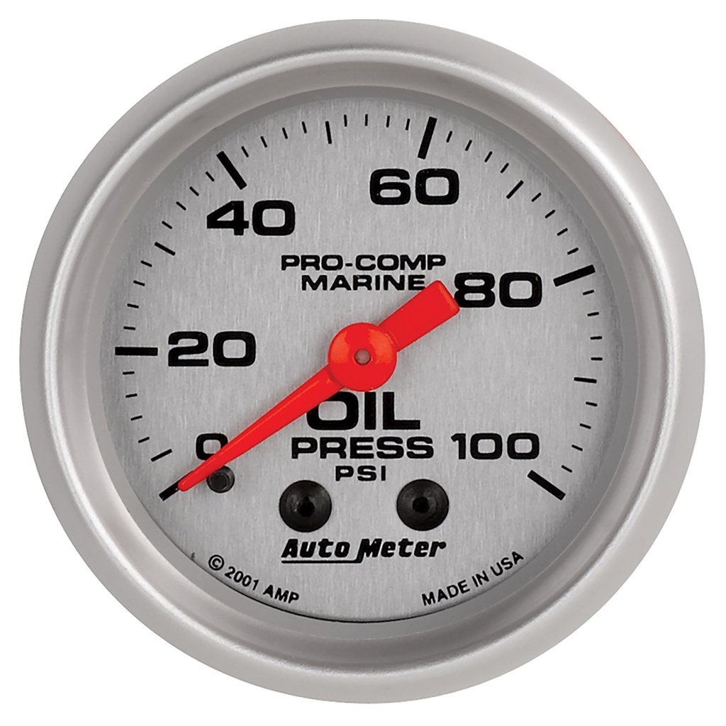 2-1/16" Oil Pressure, 0-100 Psi, Marine Silver Ultra-Lite