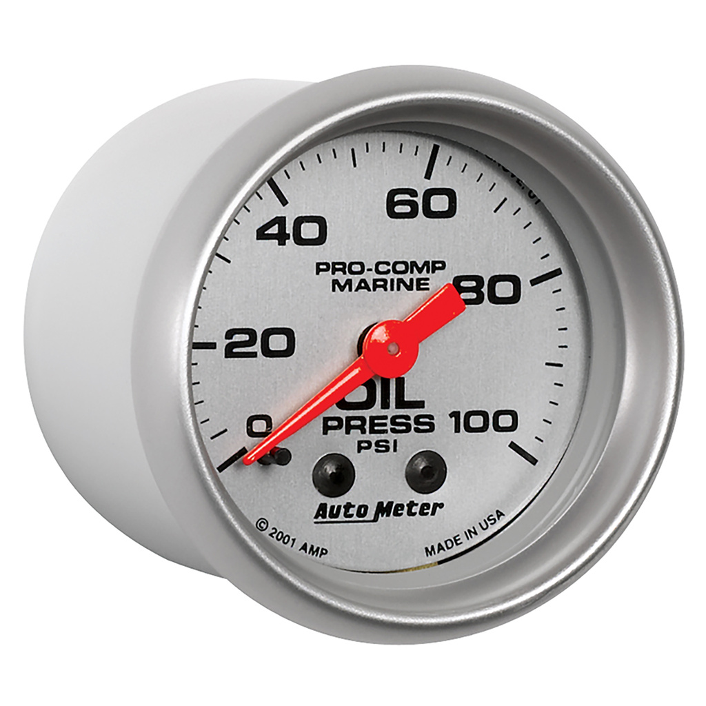 2-1/16" Oil Pressure, 0-100 Psi, Marine Silver Ultra-Lite