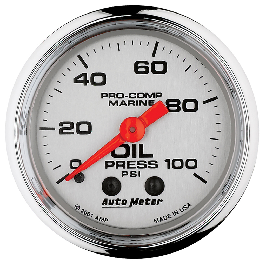 2-1/16" Oil Pressure, 0-100 Psi, Marine Chrome Ultra-Lite
