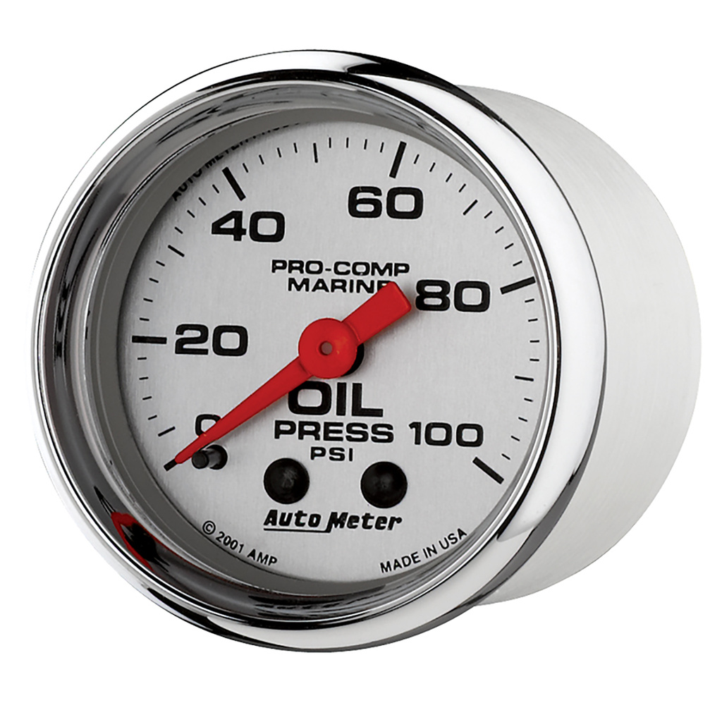 2-1/16" Oil Pressure, 0-100 Psi, Marine Chrome Ultra-Lite