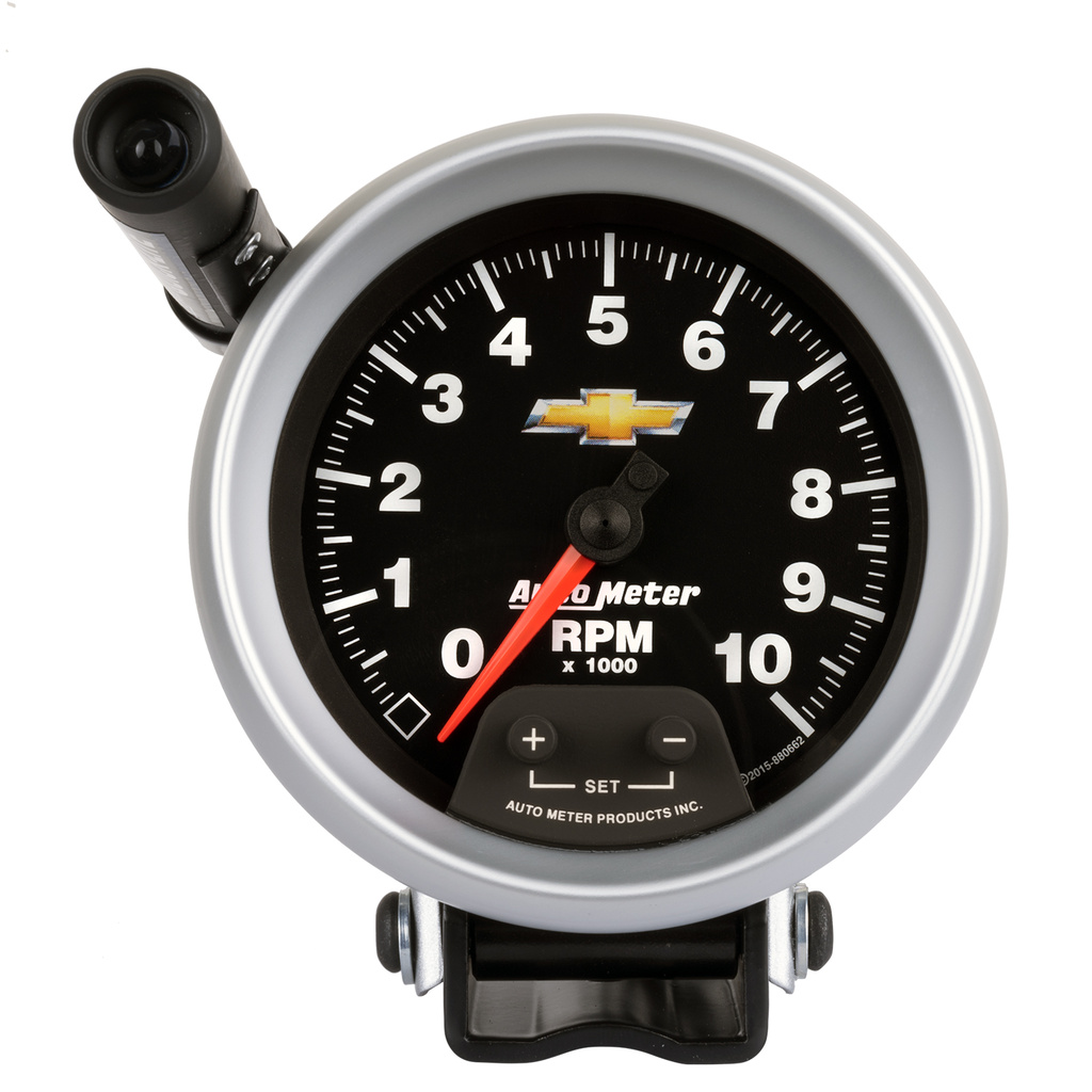 3-3/4" Pedestal Tachometer, 0-10,000 Rpm, Chevy Gold Bowtie