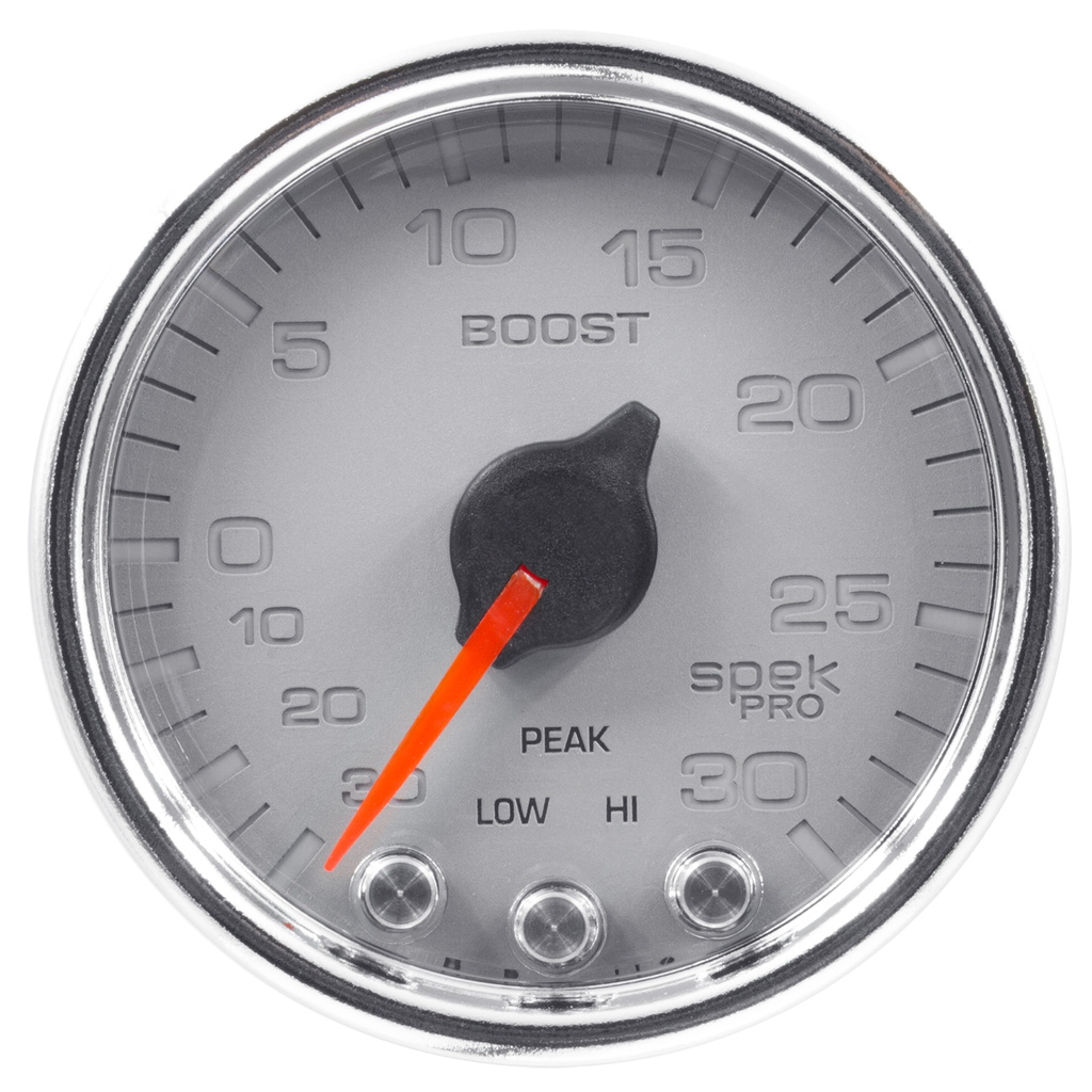 2-1/16" Boost/Vacuum, 30 In Hg/30 Psi, Spek-Pro, Silver/Chrome