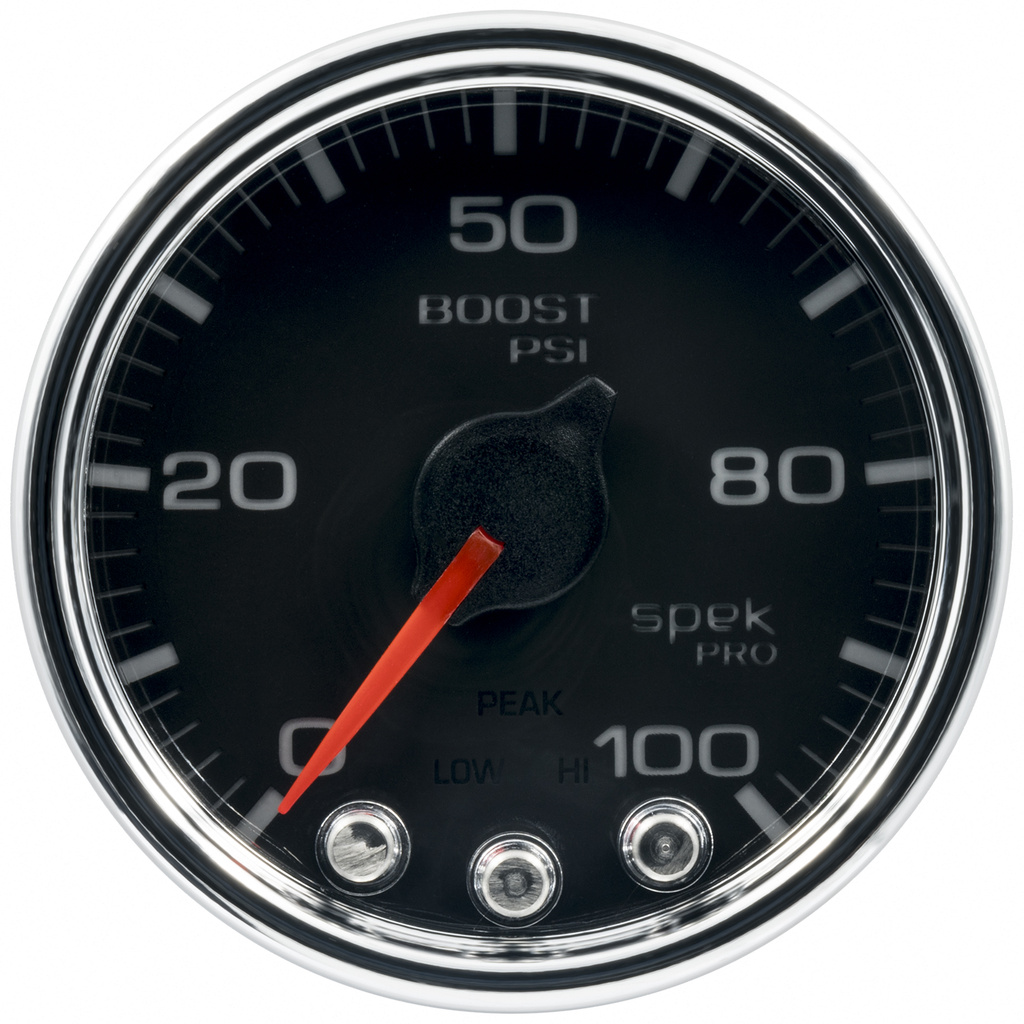 2-1/16" Boost, 0-100 Psi, Spek-Pro, Black/Chrome