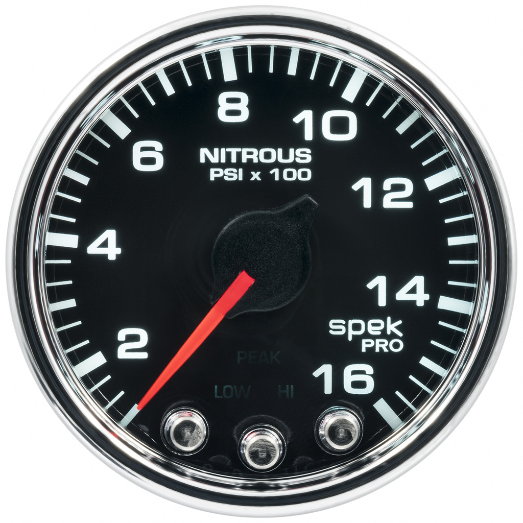 2-1/16" Nitrous Pressure, 0-1600 Psi, Spek-Pro, Black/Chrome