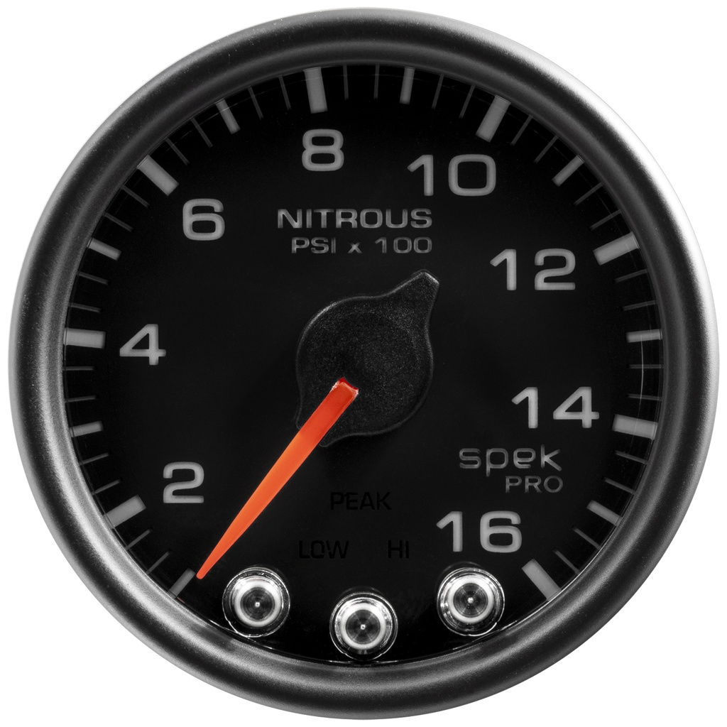 2-1/16" Nitrous Pressure, 0-1600 Psi, Spek-Pro, Black/Black