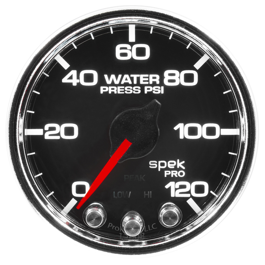 2-1/16" Water Pressure, 0-120 Psi, Spek-Pro, Black/Chrome