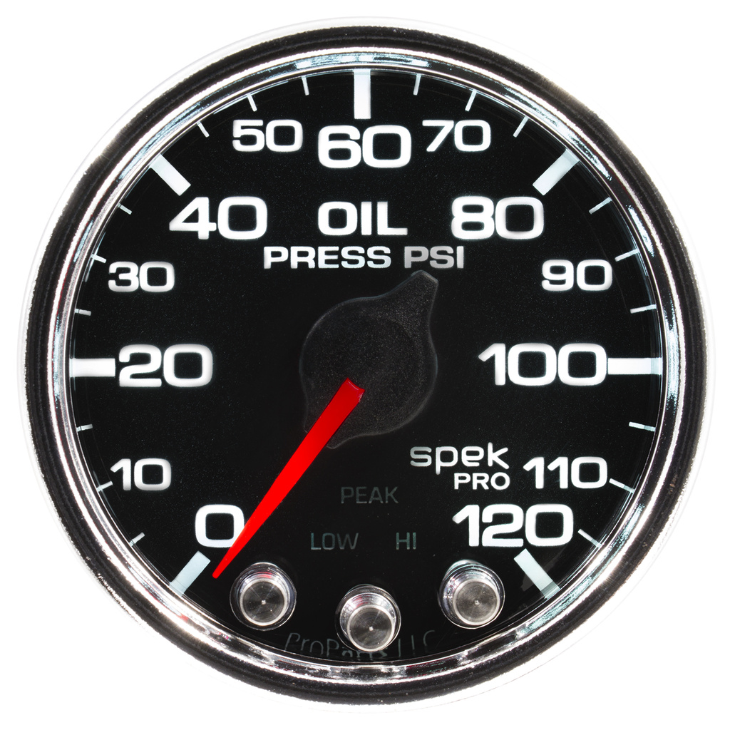 2-1/16" Oil Pressure, 0-120 Psi, Spek-Pro, Black/Chrome