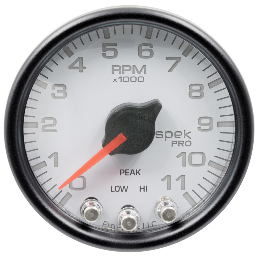 2-1/16" In-Dash Tachometer, 0-11,000 Rpm, Spek-Pro, White/Black