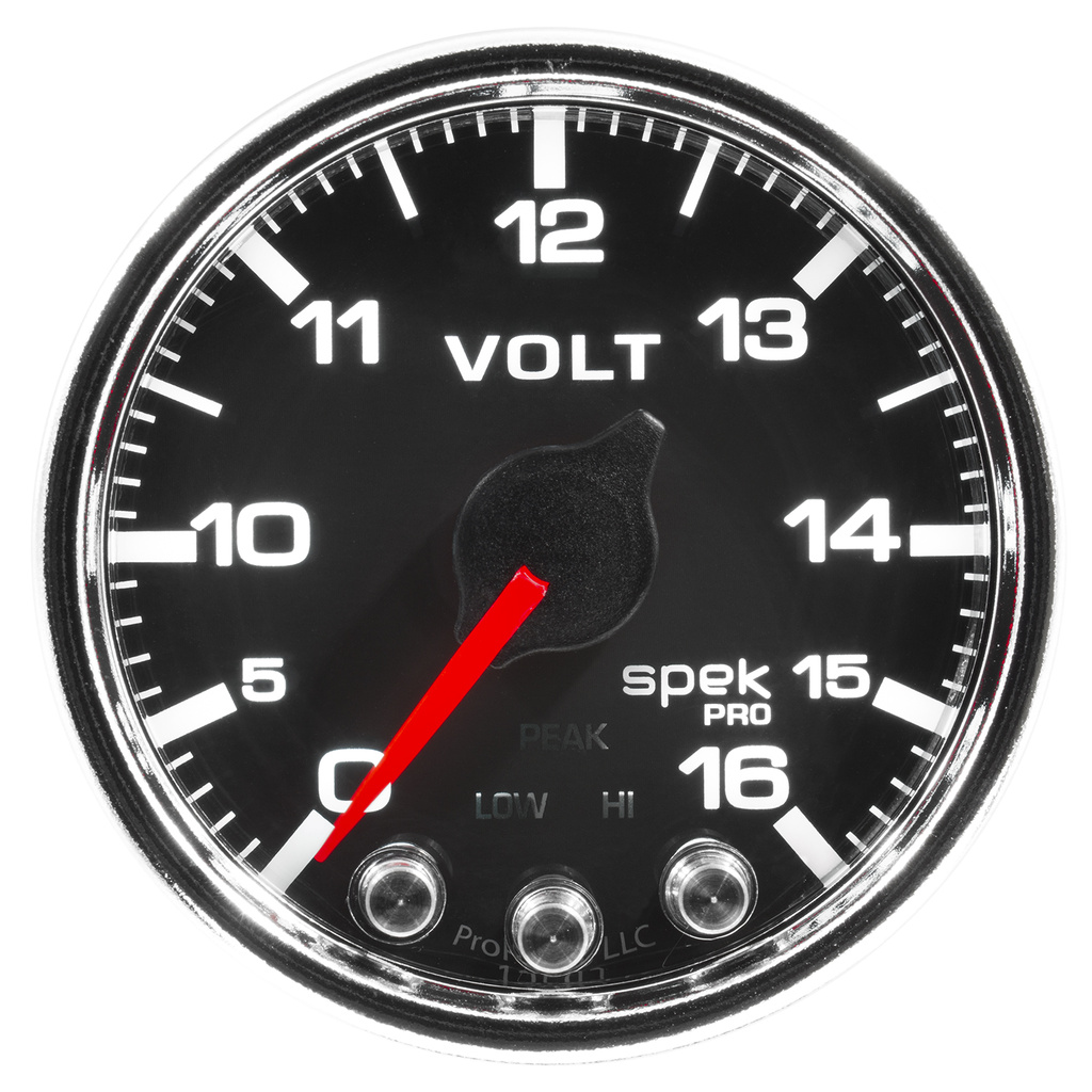2-1/16" Voltmeter, 0-16v, Spek-Pro, Black/Chrome