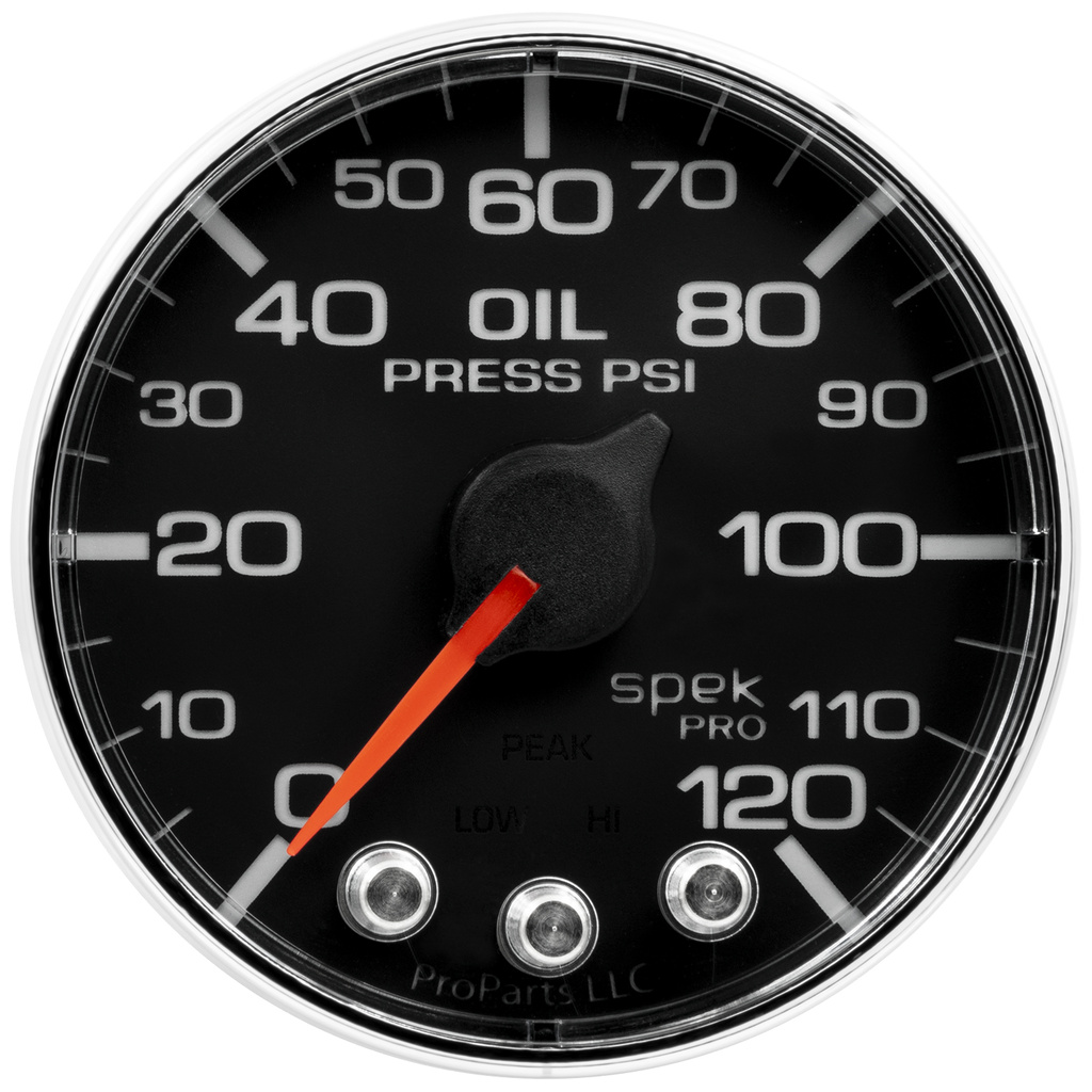 2-1/16" Oil Pressure, 0-120 Psi, Spek-Pro, Black/Chrome