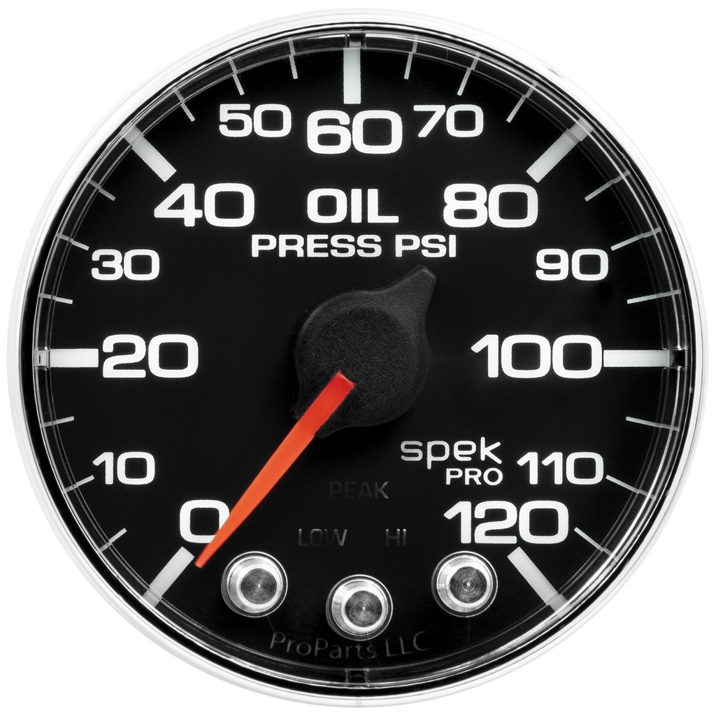 2-1/16" Oil Pressure, 0-120 Psi, Spek-Pro, Black/Chrome