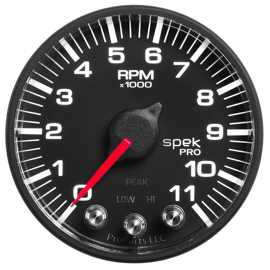 2-1/16" In-Dash Tachometer, 0-11,000 Rpm, Spek-Pro, Black/Black