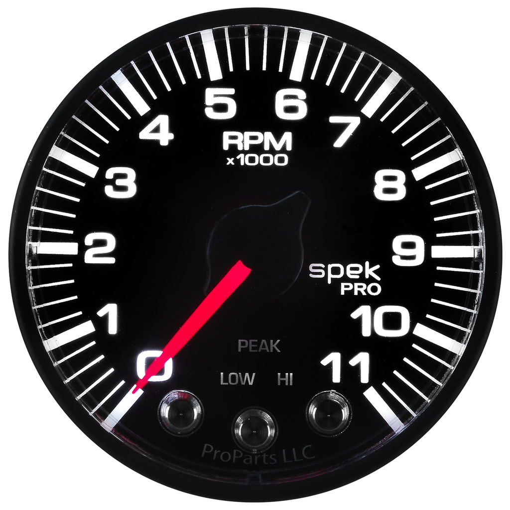 2-1/16" In-Dash Tachometer, 0-11,000 Rpm, Spek-Pro, Black/Black