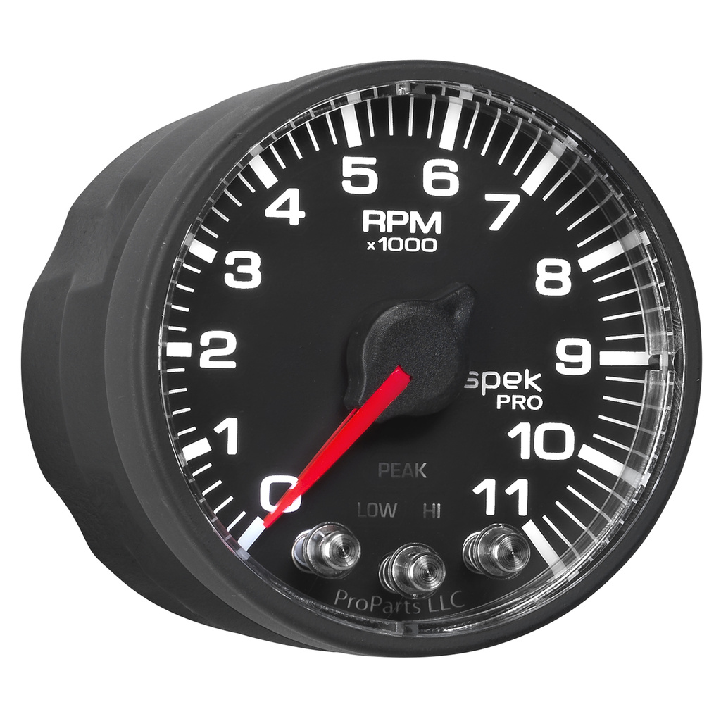 2-1/16" In-Dash Tachometer, 0-11,000 Rpm, Spek-Pro, Black/Black