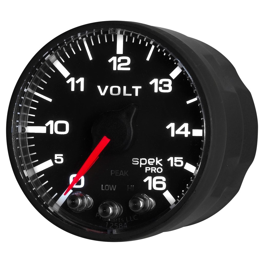 2-1/16" Voltmeter, 0-16v, Spek-Pro, Black/Black