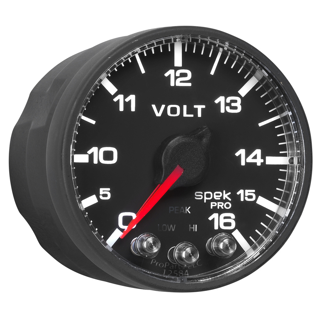 2-1/16" Voltmeter, 0-16v, Spek-Pro, Black/Black