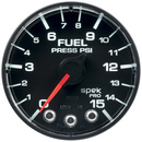 2-1/16" Fuel Pressure, 0-15 Psi, Spek-Pro, Black/Black, Ecu