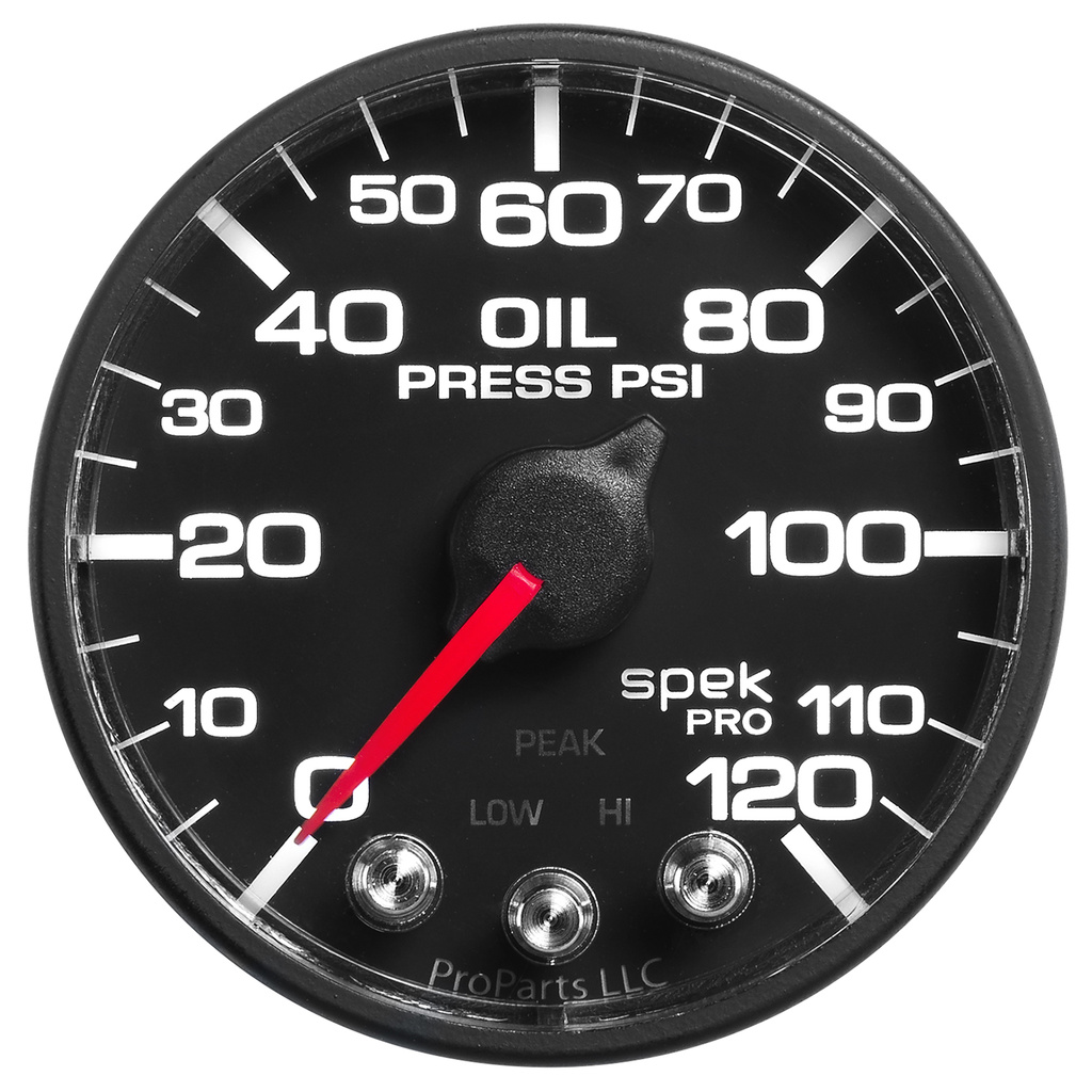 2-1/16" Oil Pressure, 0-120 Psi, Spek-Pro, Black/Black, Ecu