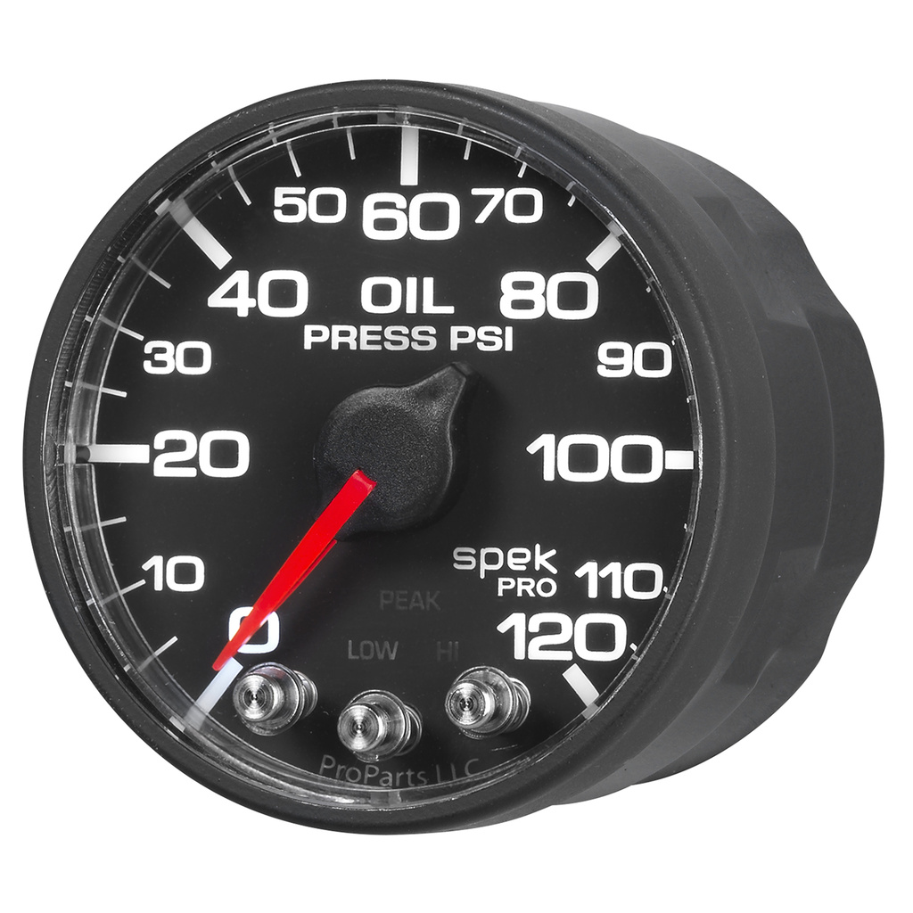 2-1/16" Oil Pressure, 0-120 Psi, Spek-Pro, Black/Black, Ecu