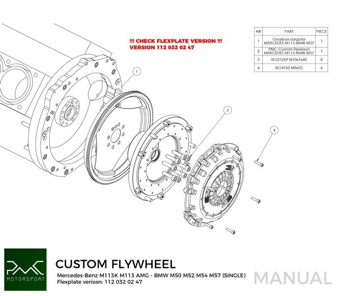 PMC Flybhehe-Wheheel Mercedes-Benz M112 M113 M113K - BMW M50 S50 M52 S52 M54 S54 M57 - 240mm