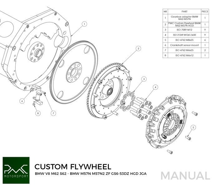 PMC Flyvheel BMW V8 M62 - BMW M57N M57N2 GS6-53DZ HGD JGA - 240mm