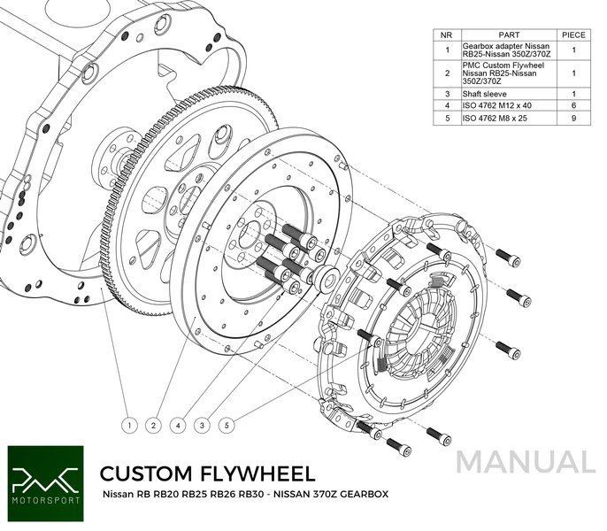 PMC Flywheel Nissan RB - Nissan 350z Z33 370Z Z34 - 250mm