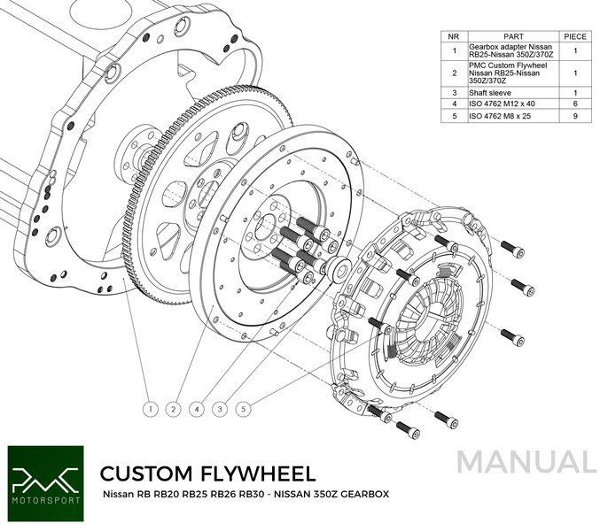 PMC Flywheel Nissan RB - Nissan 350z Z33 370Z Z34 - 250mm